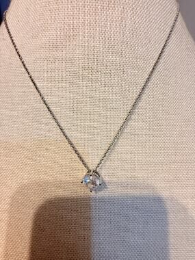 Vintage Silver Tone Solitaire Crystal 16” Necklace